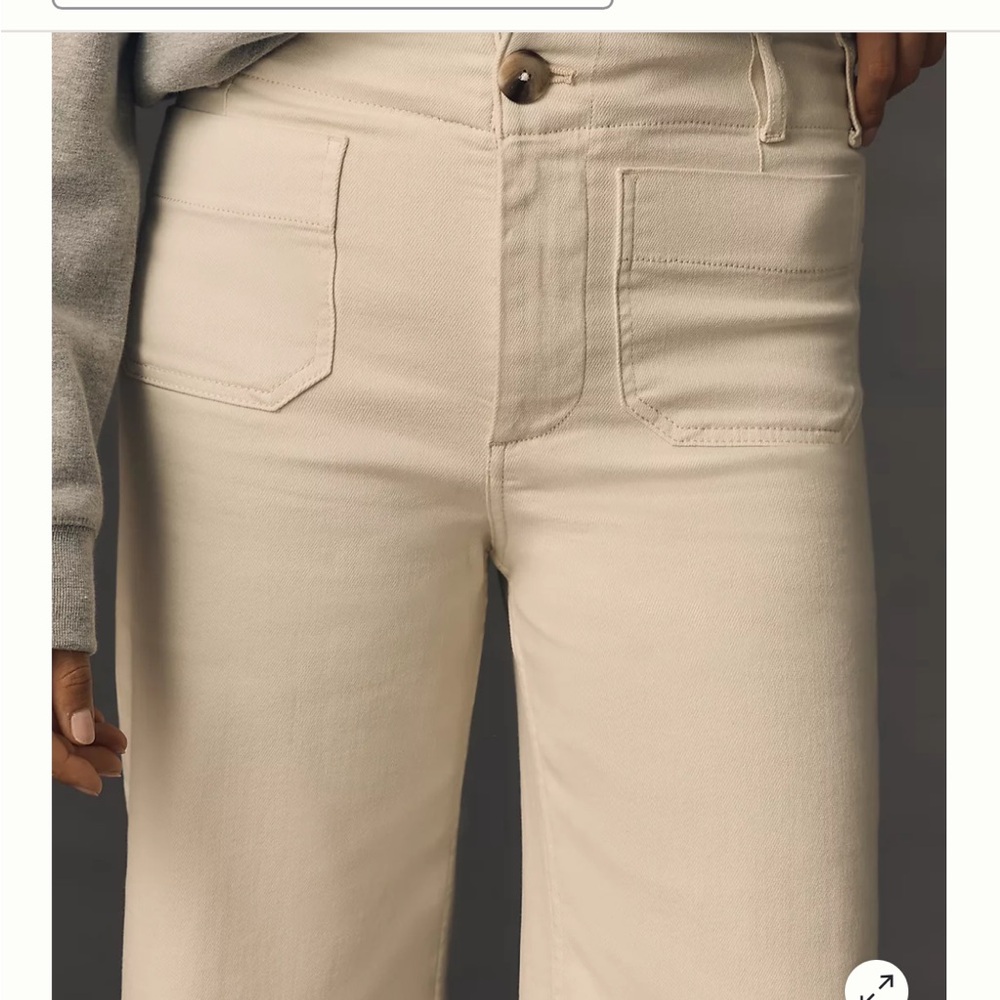 Anthropologie Colette Linen Wideleg Cream Trousers - Picture 3 of 10